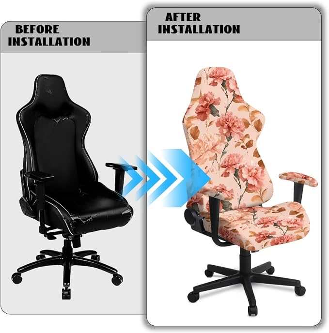 Gaming Chair Covers Pink Carnation Game Chair Covers with Armrest Set of 4 Office Computer Chairs Slipcovers Stretchable Backrest and Seat Protectors for Home Office - Image 4