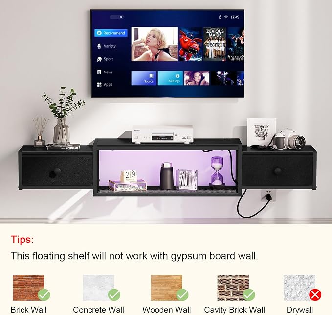 Snughome 63" Floating TV Stand, Floating TV Shelf with Power Outlets - Image 7