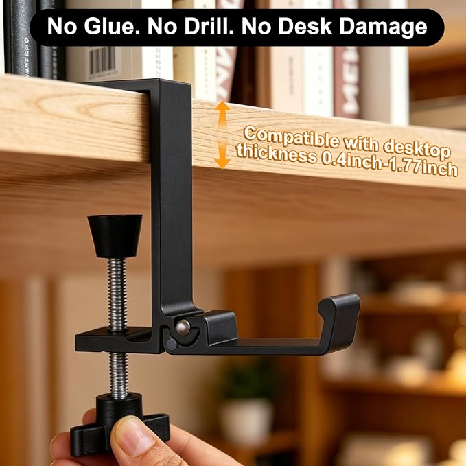2PCS Foldable Headset Holder, Headphone Stand for Desk with Heavy Duty Aluminum Alloy, Adjustable Desk Clamp Holds Up to 22 lbs, Space Saving Headphone Hanger for desk office, Headphone Accessories - Image 4