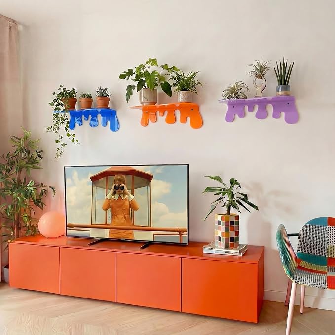 3 Pcs Small Acrylic Floating Wall Shelves 7.1" Floating Shelf for Wall 3 Colors Liquid Flowing Design Hanging Display Rack Shelves with Screws for Storage Living Room Gaming Room Home Decor - Image 4