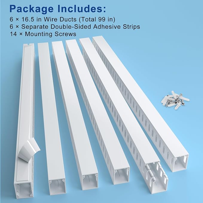 1.6"H x 1.2"W Cable Raceway, 99in Under Desk Wire Management Channel, White - Image 3
