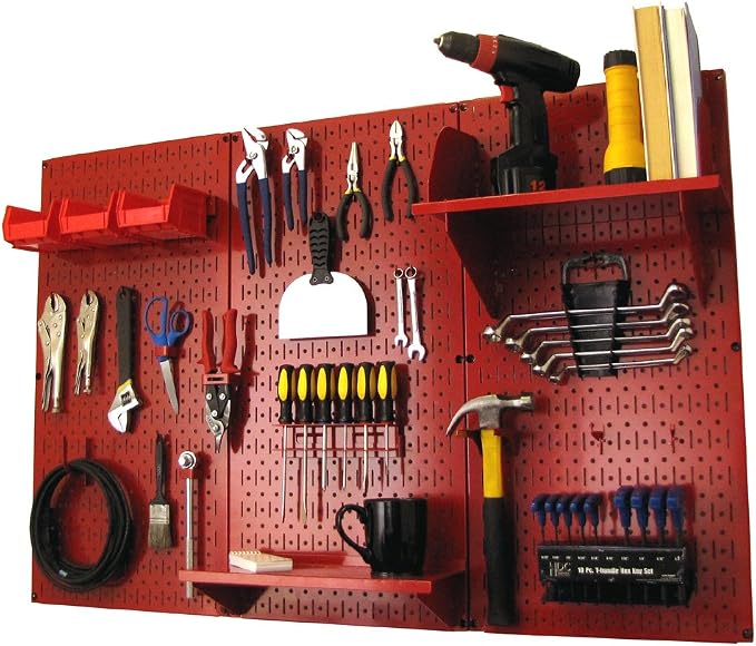 Wall Control Pegboard Organizer 4 ft. Metal Pegboard Standard Tool Storage Kit with Red Toolboard and Red Accessories by Wall+Control