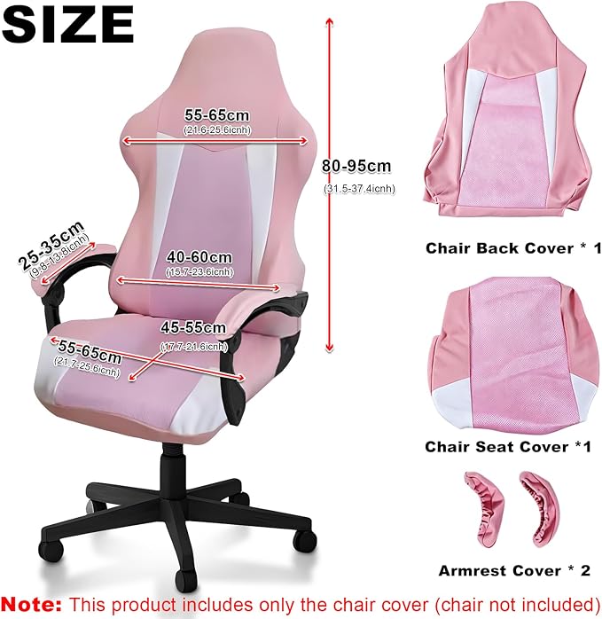 Gaming Chair Covers Only,Stretchable Fit Thick Breathable Mesh | Cat Scratch Proof,Scratch Resistant,Soft,Gaming Chair Seat Cover with 2Pcs Armrest Slipcovers(Pink-white,Style 1) - Image 4
