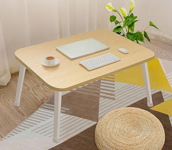 Foldable Laptop Desk for Bed, Bed Laptop Table, Foldable Portable Lap Bed Tray, 23.6 Inch Floor Table for Drawing, Reading and Writing, Oak - Image 3