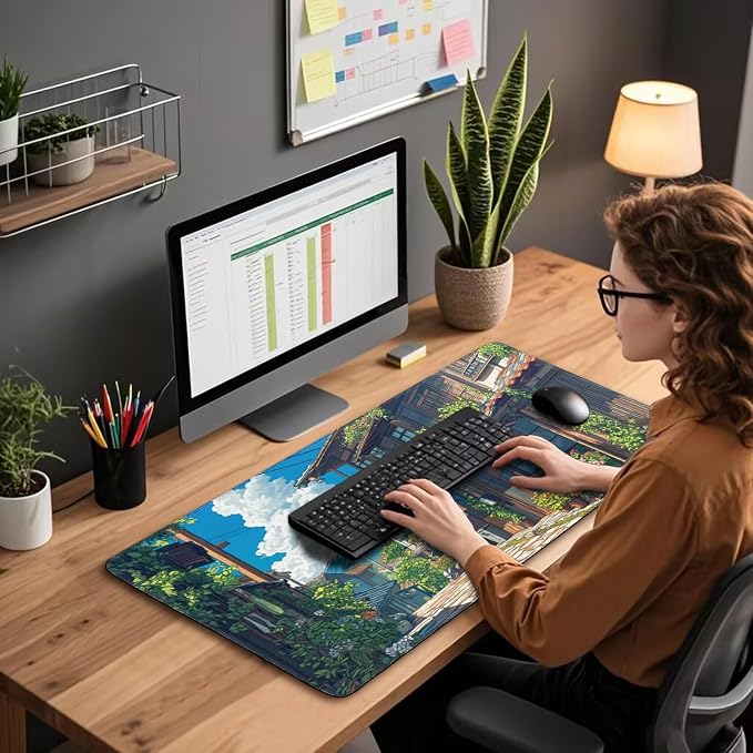 Japanese Street Scene Large Gaming Mouse Pad Desk Mat 31.5"x15.7" | Extended Mousepad, Non-Slip Rubber Base , Stitched Edges, for Computer/Laptop/Office/Home - Image 2