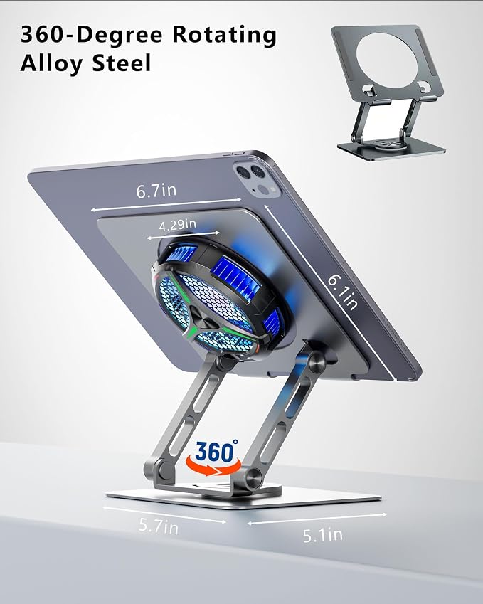 ACEDAYS Magnetic Cooler for iPad,Tablet Cooler for ipad/Surface pro/Samsung Tab,Universal Radiator with Temperature Display for Mobile Gaming,Tiktok Live Streaming(Including Tablet Stand Holder) - Image 3