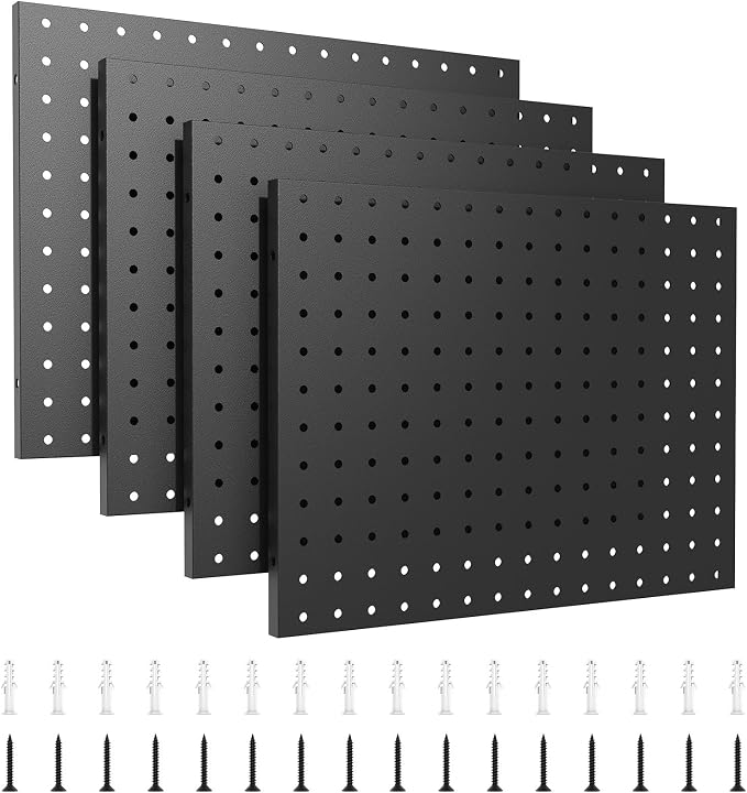 Black Peg Board Wall Organizer, Heavy Duty 4-Panel Pegboard, Each 16" X 12" Metal Peg Wall, Peg Board Garage Organization, Pegboards For Wall, Tool Storage, Office Organization, Craft Room - Image 9