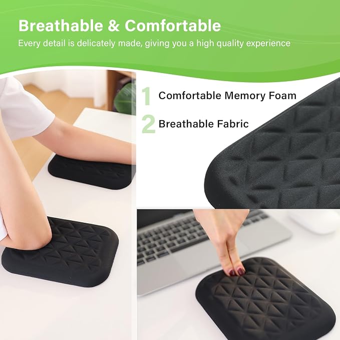 LargeLeaf Ergonomic Wrist & Elbow Rest Pad for Desk with Memory Foam & Non-Slip Base, Relieve Elbow Pain Armrest Wrist Support(7.8 * 5.1 inch, Black, 1) - Image 4