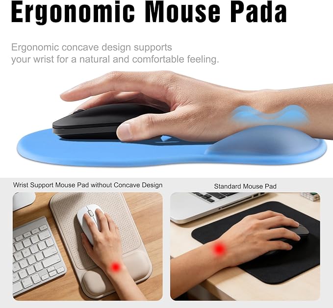 Ergonomic Mouse Pad with Wrist Rest - Gel Wrist Support Mousepad with Non-Slip PU Base for Computer, Laptop, Office & Home - Image 4
