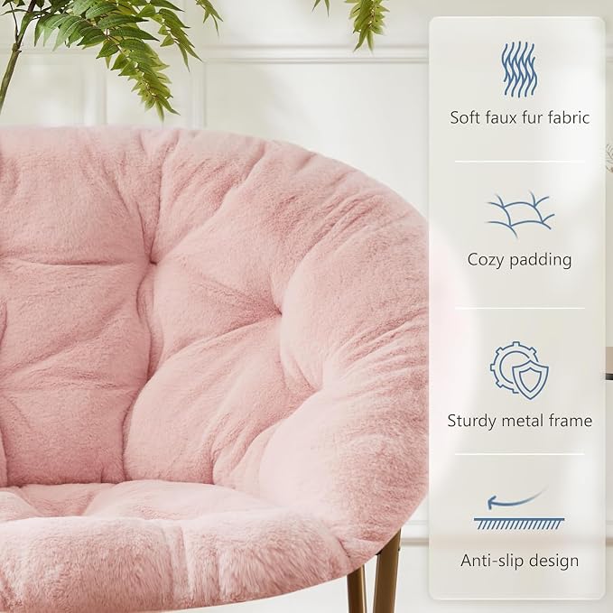 Simple Deluxe Comfy Chairs for Bedroom, Faux Fur Saucer Chair for Adults, Oversized Comfy Soft Saucer Chair, Padded Lazy Chair for Living Room Dorm Rooms, Pink - Image 6