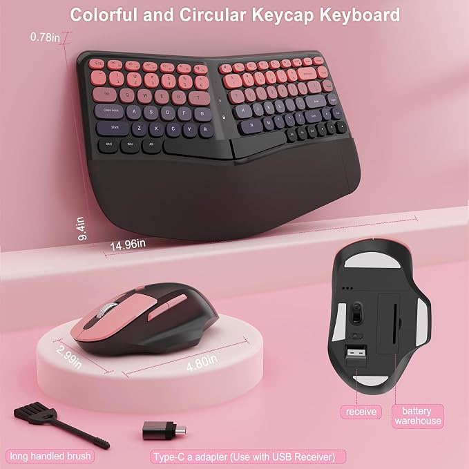 Ergonomic Wireless Keyboard Mouse, Mechanical Gaming Set with Wrist Rest - Image 5