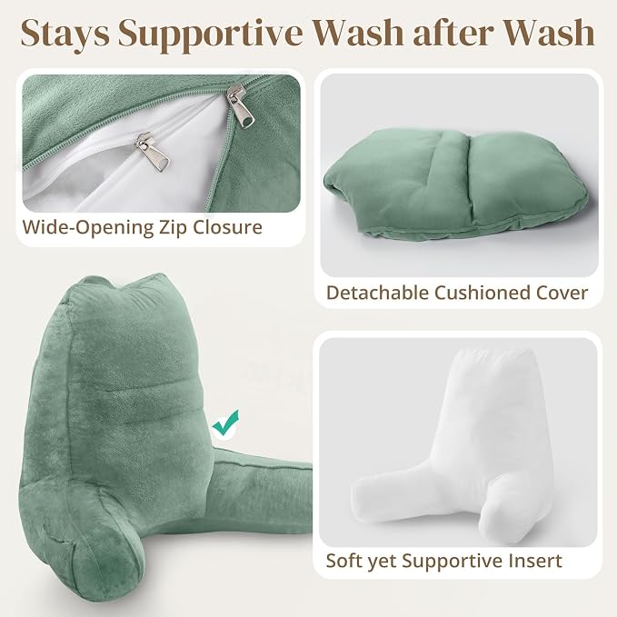 Sasttie Reading Pillow for Bed, Back Pillow for Sitting Up, Sage - Image 6