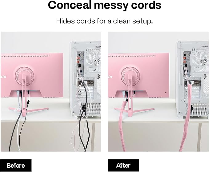 Pixio 10FT Tubing Cable Sleeve – Pink 1/2 inch Flexible Cable Management Sleeve for PC, Gaming, TV & Office, Wire Organizer for Desk Cable Cleanup - Image 2
