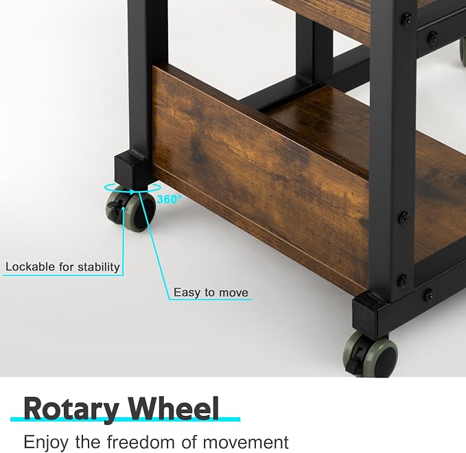 Hadulcet C Shaped Side Table Adjustable, Height Adjustable C Table with Wheels and Storage Shelves for Couch Bed Recliner Rustic Brown - Image 6