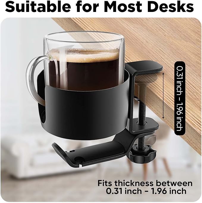 OOKUU 2 in 1 Desk Cup Holder with Headphone Hanger, Anti-Spill Cup Holder for Desk or Table, Easy to Install, Sturdy and Durable, Enough to Hold Coffee Mups, Water Bottles, Headphones - Image 4