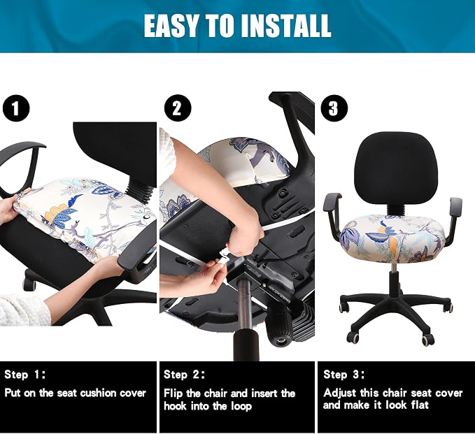 Smiry Stretch Printed Office Computer Desk Chair Seat Covers | Stretch Fit, Soft Fabric Universal Rotating Chair Cover, Washable Removable, Anti-Dust Seat Cushion Protector - Image 7