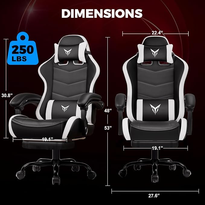GTPLAYER Gaming Chair with Footrest, Video Game Chairs Racing Style PC Game Chairs 350lbs for Adults - Padded High Back Ergonomic Reclining Silla Gamer, Linkage Armrest,White - Image 2