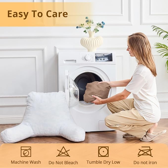 Sasttie Reading Pillow for Bed, Back Pillow for Sitting Up, Light Brown - Image 8