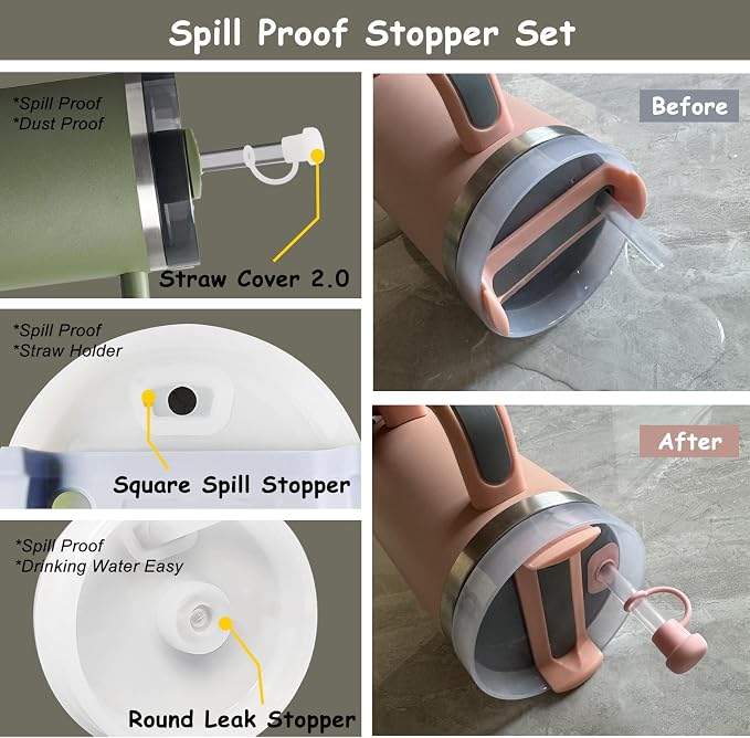 Stanley Cup Accessories Set,Including 2 Pcs 0.4in Straw Cover, 1 Silicone Spill-Proof Stopper Set of 3, 1 Cute Flower Handle Charm, 1 Silicone Boot Fits Stanley 40&30 Oz Tumbler (Dried Pine) - Image 5
