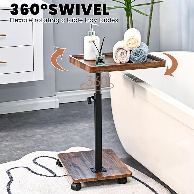 C Table End Table Adjustable Height,C Shaped End for Couch，Snack Tables,360°Swivel TV Tray Sofa Table,Tables that Slide Under,Coffee SideTable for Bed,Chair,Bath-tub (Black Color) - Image 4