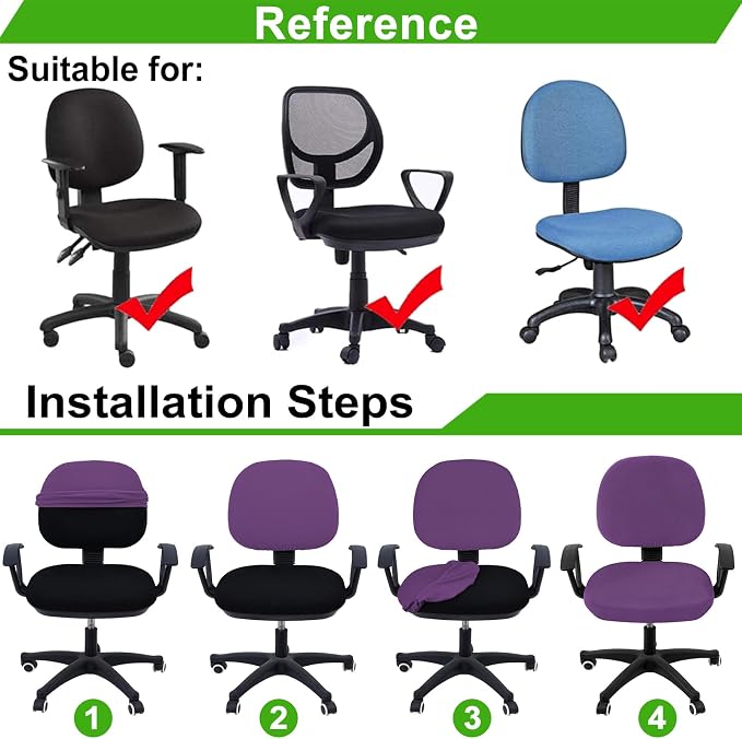 Smiry Office Computer Chair Covers for Desk Rotating Chair Protector | Stretch Jacquard Removable Washable Universal Slipcovers, Seat + Backrest Cover, Purple - Image 6