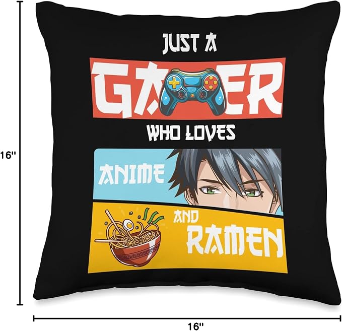 Just A Gamer Who Loves Anime and Ramen Boy Kids funny animes Throw Pillow - Image 4