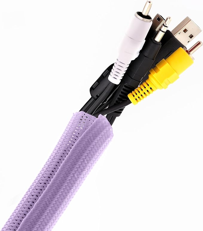 Pixio 10FT Tubing Cable Sleeve – Purple 1/2 inch Flexible Cable Management Sleeve for PC, Gaming, TV & Office, Wire Organizer for Desk Cable Cleanup by Pixio