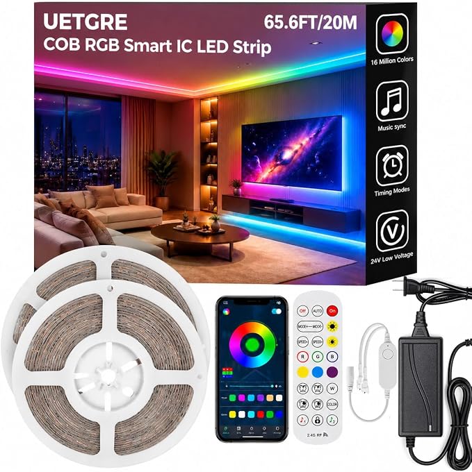 65.6FT RGB+IC COB LED Strip Lights, Color Changing Lights by Unknown