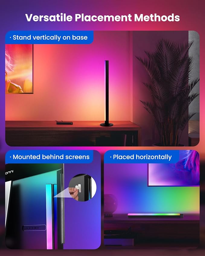 Smart RGB+IC LED Light Bars, 15 Inch Portable TV Backlight, Gaming Ambient Lighting, Color Changing Mood Light, APP Control, Voice Control, 44 Scene Mode, 16 Million Color, Music Sync, For TV, Monitor - Image 7