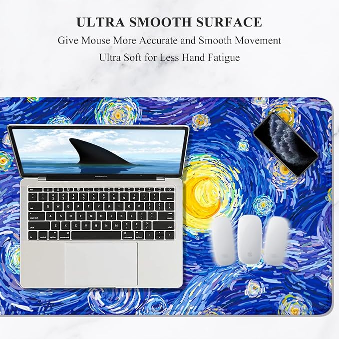 Auhoahsil Desk Mouse Pad, Large Gaming Mousepad, XXL Desk Pad, Extended Long Superior Micro-Weave Cloth Non-Slip Rubber Big Computer Mouse Mat for Gamer, Office & Home, 35" x 15", Blue Starry Night - Image 3