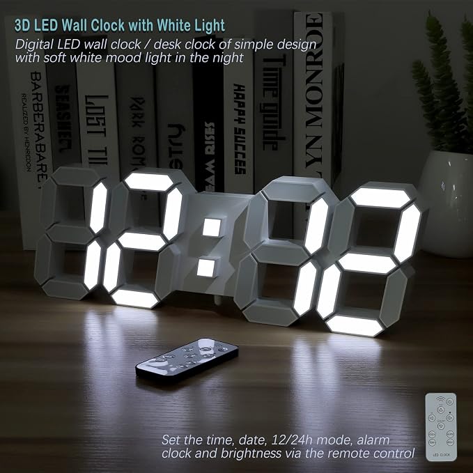KOSUMOSU Wall Clock 15" 3D LED Digital Clock for Bedroom,Large Digital Wall Clock for Living Room Decor,Modern Aesthetic Led Clock with Remote Control - Image 4