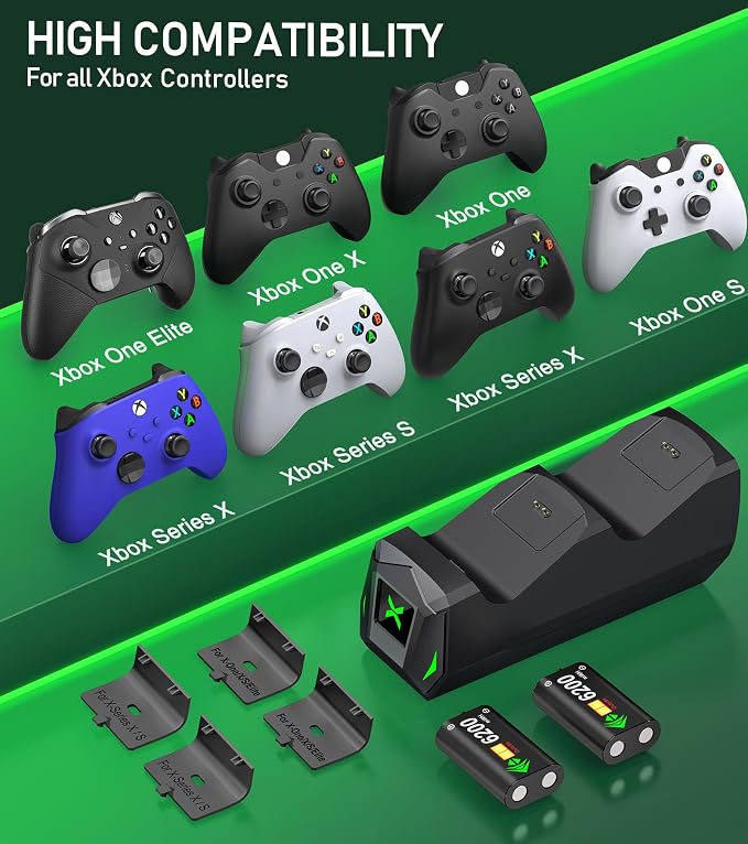 Upgraded Controller Charger Station with 2x6200mWh Rechargeable Battery Packs for Xbox One/Series X|S, Dual Charging Dock for Xbox One Battery Pack (Controller not Included) - Image 7