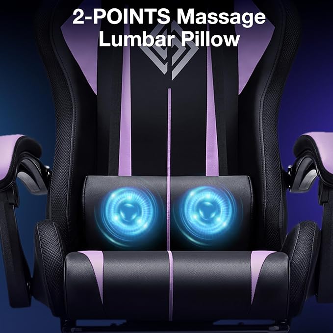 RGB Gaming Chair with LED Lights Massage Ergonomic Computer Chairs-Purple | High Back Video Game Chair with Footrest & Adjustable Lumbar Support Gamer Chairs for Adults Racing Style Recline - Image 6