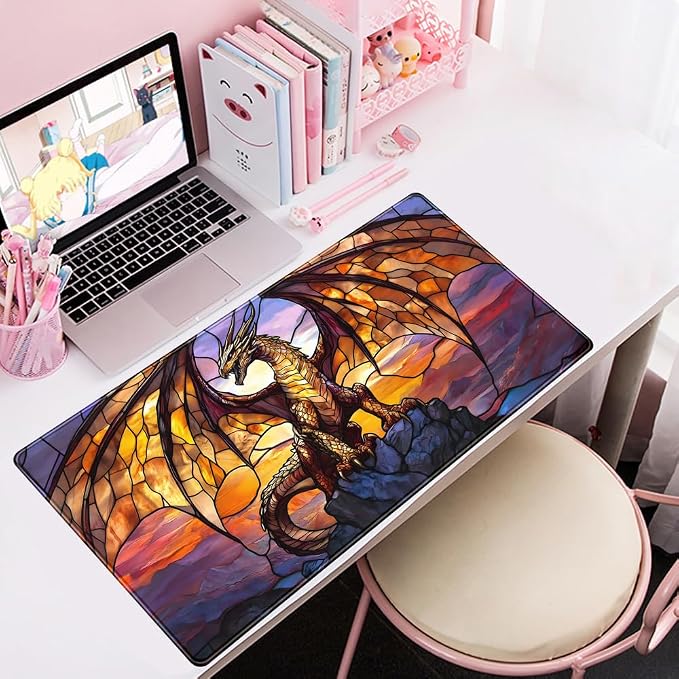 Dragon Desk Mat Large Mouse Pad XXL Extended Gaming, Gamer Gift Play Mat Desk Mousepad with Stitched Edges, Keyboard Mouse Mat for Work Game Office 31.5x15.7 in-Gift for Boyfriend or Son - Image 8