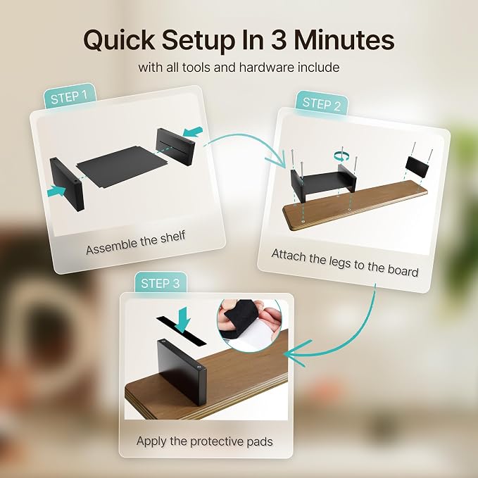PEGZONE 46" Dual Monitor Riser, Metal Shelf Wooden Desk Organizer | Walnut Wooden Desk Shelf for 2 Monitors/TV,Monitor Stand Riser for Desk, Wood Monitor Stand Organizer for Home Office - Image 8
