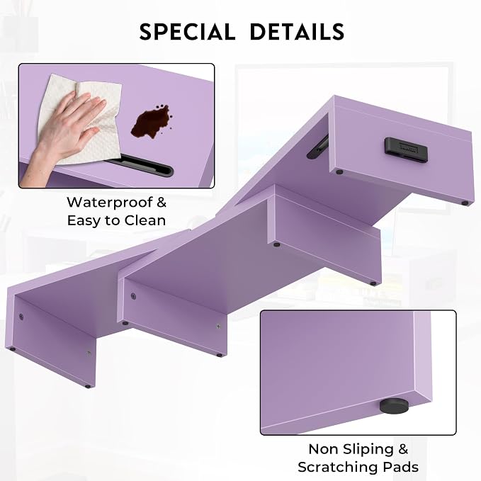 BONTEC Dual Monitor Stand Riser, Adjustable Length & Swivel Angle, Purple | Ergonomic Wooden Desktop Organizer with Smartphone Holder, Computer Monitor Stand for PC, Laptop,Printer and Large Storage - Image 7