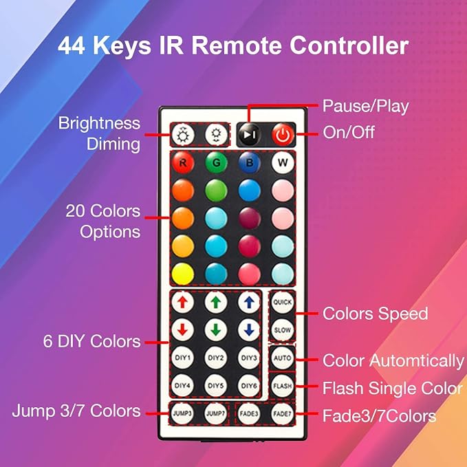DAYBETTER Led Strip Lights 200ft, RGB Led Light Strip with 44 Keys Remote Controller, Color Changing Led Lights for Bedroom 100 ft of 2 Rolls - Image 5