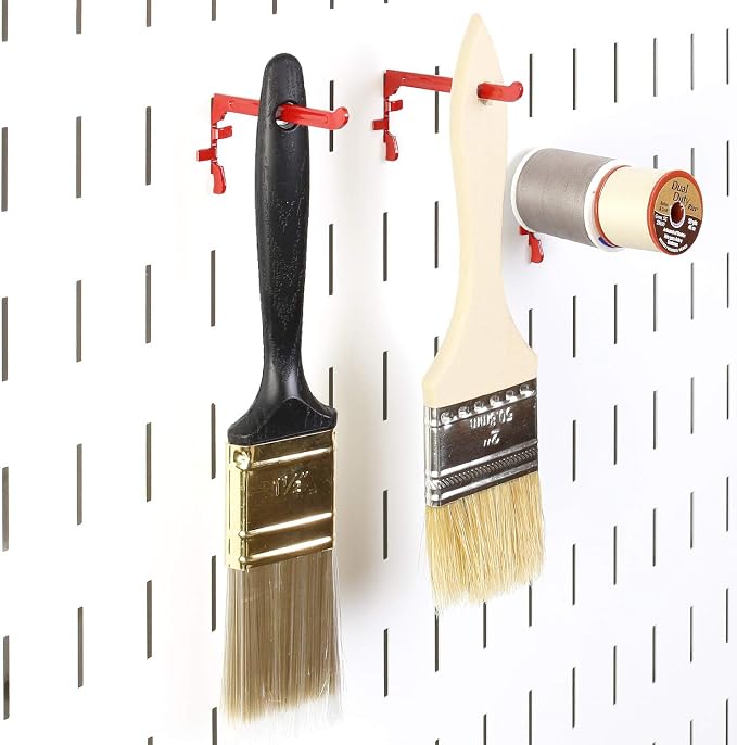 Wall Control Paint Brush Hook and Thread Spool Holder Storage Organizer Pegs Metal Pegboard - (4) Pack of Narrow 3.5-Inch Reach Slotted Peg Hooks for Paint Brushes and Spools (Red) - Image 2