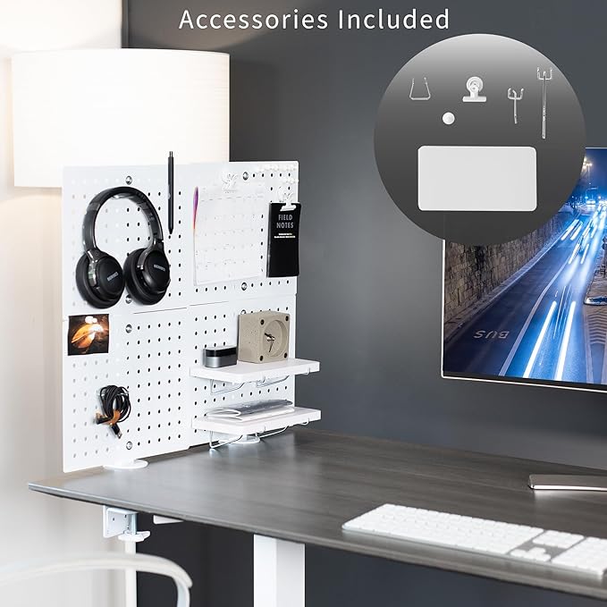 VIVO White Clamp-on 20 x 24 inch Desk Pegboard, PP-DK24W | Steel Privacy Panel, Magnetic Peg Board, Office Accessory Organizer, Above or Under Desk Placement - Image 6