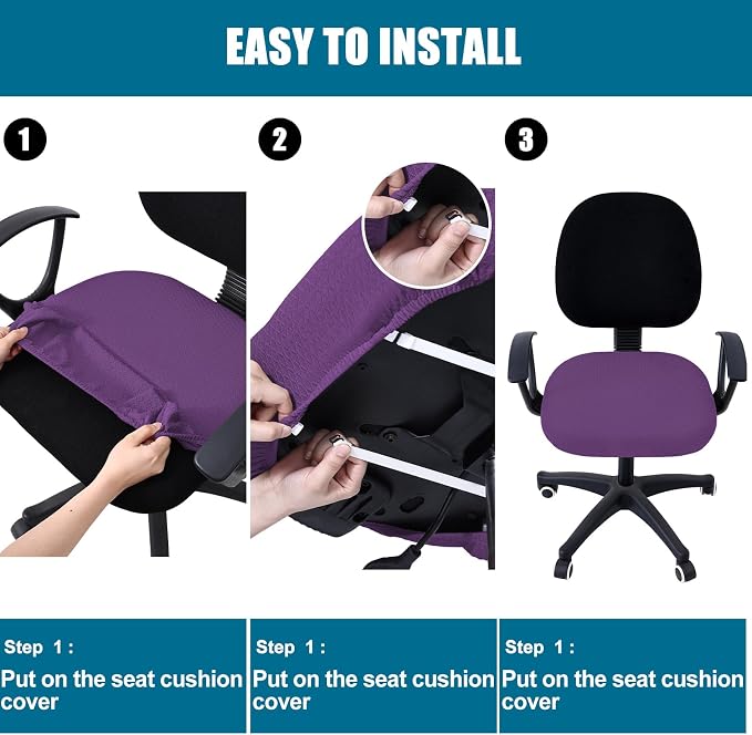 Smiry Office Computer Chair Seat Covers for Desk, Anti-dust Protector | Stretch Jacquard Removable Washable Desk Chair Seat Cushion Protectors, Purple - Image 7