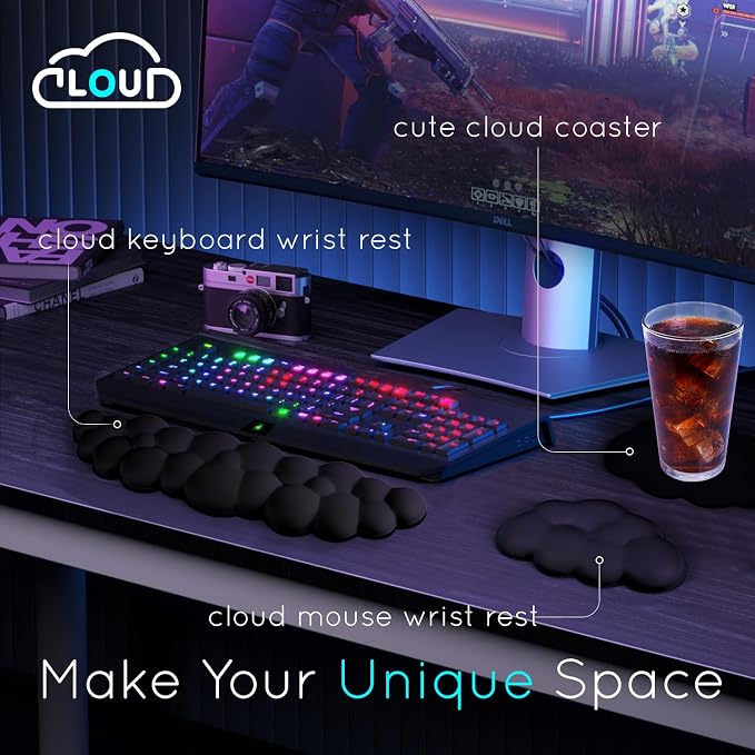 Cloud Wrist Rest for Computer Keyboard Arm Wrist Rest with Non-Slip Base Extended Wrist Rest Ergonomic Memory Foam for Keyboard and Mouse Typing Pain Relief, Office, Gaming, Computer - Image 2