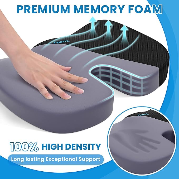 TushGuard Memory Foam Seat Cushion for Office Chair, Car Seat, Black, XL | Office Chair Cushion for Car, Airplane - Chair Pad for Long Sitting Sciatica, Hip, Coccyx,Tailbone Pain Relief, Butt Pillow - Image 3