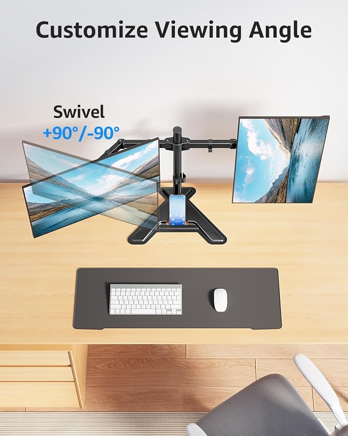 MOUNTUP Dual Monitor Stand - Freestanding & Height Adjustable Monitor Desk Mount, Steady VESA Mount Holds Max 17.6 lbs, Computer Monitor Stand for 2 Screens up to 27 inches, For Home Office - Image 4