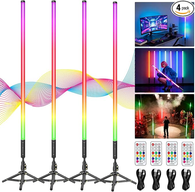 4 Pack DJ Tube Lights 4ft Battery Powered Light Bar 120cm Handheld LED DJ Lights with Stand, Music Sync, 500 Vivid Effects, Portable Stick Lights for Concer Neon Parties Stage Lighting Photography by uyled