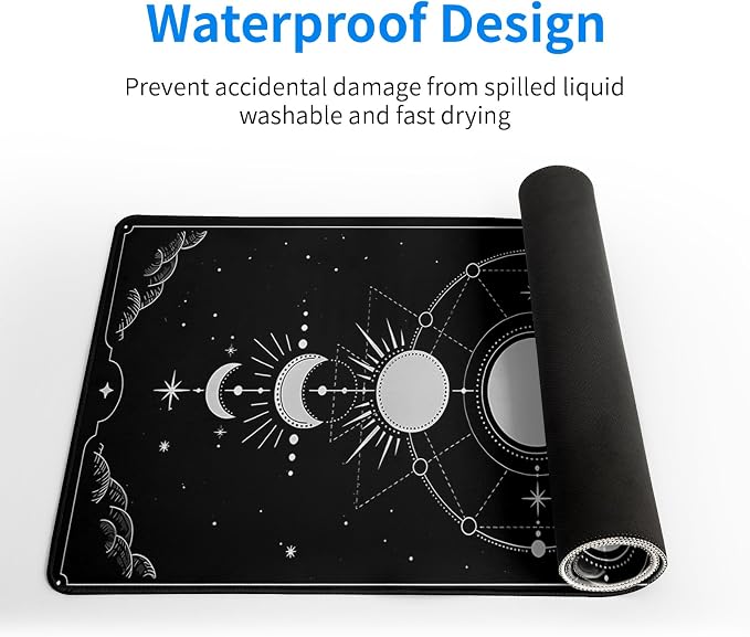 Sun Moon Gaming Mouse Pad Black Large Mouse Pad for Keyboard and Mousepad Desk Mat with 3mm Non-Slip Base and Stitched Edge for Gaming and Office Computer Mat Protector Mat 27.6x11.8 Inch - Image 4