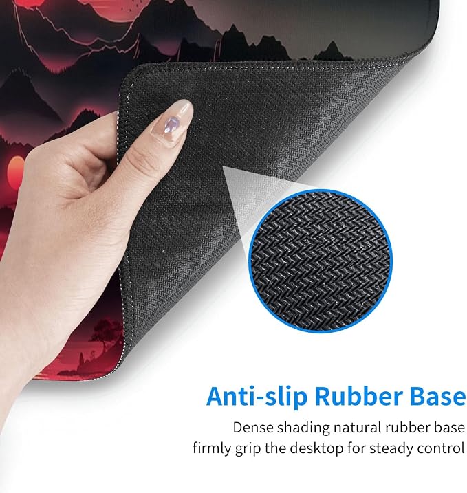 Extended Gaming Mouse Pad, Large Desk Mat XL Anime Mouse Pad Waterproof with Stitched Edges, Non-Slip Desktop Pad for Home and Office, Level Up Your 31.5x11.8 Inch (Darkness Red Moon3) - Image 5