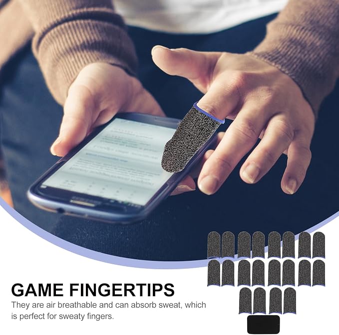 10 Pairs Blue Fiber Gaming Finger Sleeves with Sweat-Resistant Anti-Slip Finger Protectors for Mobile Gamers, High Sensitivity Touch Thumb Covers with Metal Storage Case - Image 7
