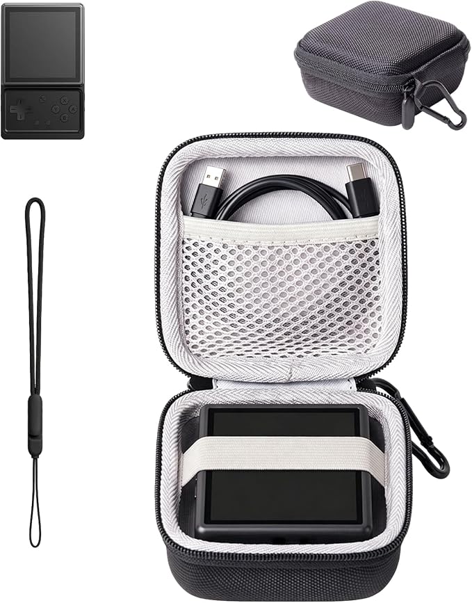 for Anbernic RG Rotate EVA Carrying Case, Hard Shell Travel Pouch with Soft Mesh Pocket, Shockproof Protective Bag with Lanyard & Metal Carabiner – Portable for Console & Accessories (Black) by Unknown