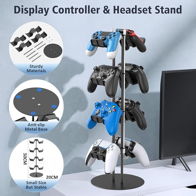 Kytok Controller Stand 4 Tiers with Cable Organizer for Desk, Universal Headphone Stand Compatible with Xbox PS5 PS4 Console Nintendo Switch, Headset Holder & Desk Mounts for 8 Packs Controller - Image 5