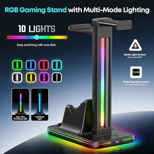 Kytok 4-in-1 Headset and Controller Stand for Desk, 360° Rotating Headphone Stand with Phone Holder, 10 RGB Modes for Accesorios de Mesa Gamer, P5/SW/Xbx Levitating Gaming Headset and Controller Stand - Image 6